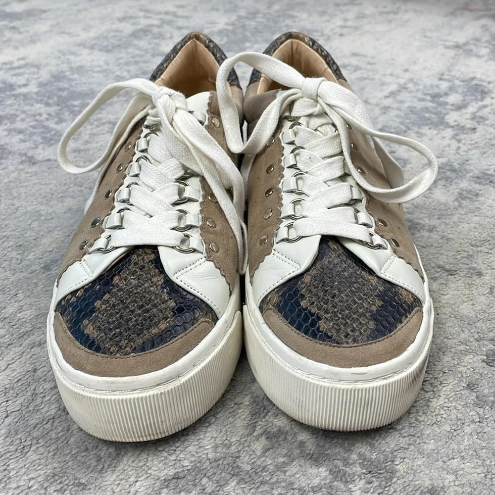 Joie Handan Camel Tan Suede Snakeskin Toe Platform Sneaker Sz 39